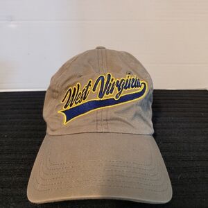 West Virginia Script Baseball Cap - Khaki with Blue & Yellow Embroidery